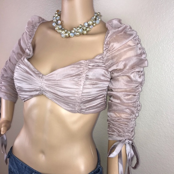 Fashion Nova Ruched Sleeve Princess Crop Blouse - Picture 5 of 8